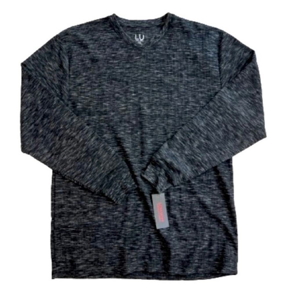 Linea Uomo LU Mens Black Heathered V-Neck Thermal Long Sleeve Shirt Top Size XXL